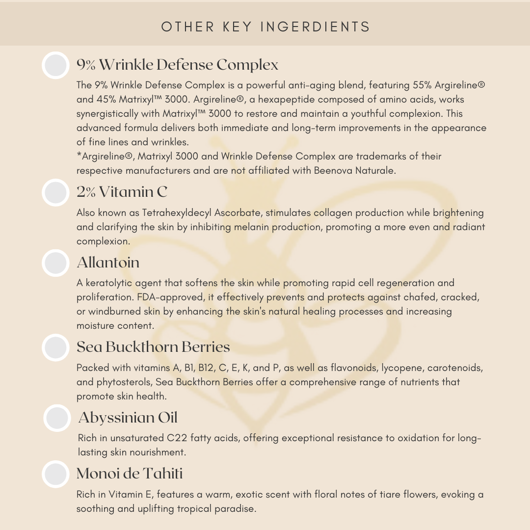 "Amino" - Vegan-Restorative, Wrinkle Defense, Brightening, Advanced Face Cream with Argireline, Q10 & Vitamin C