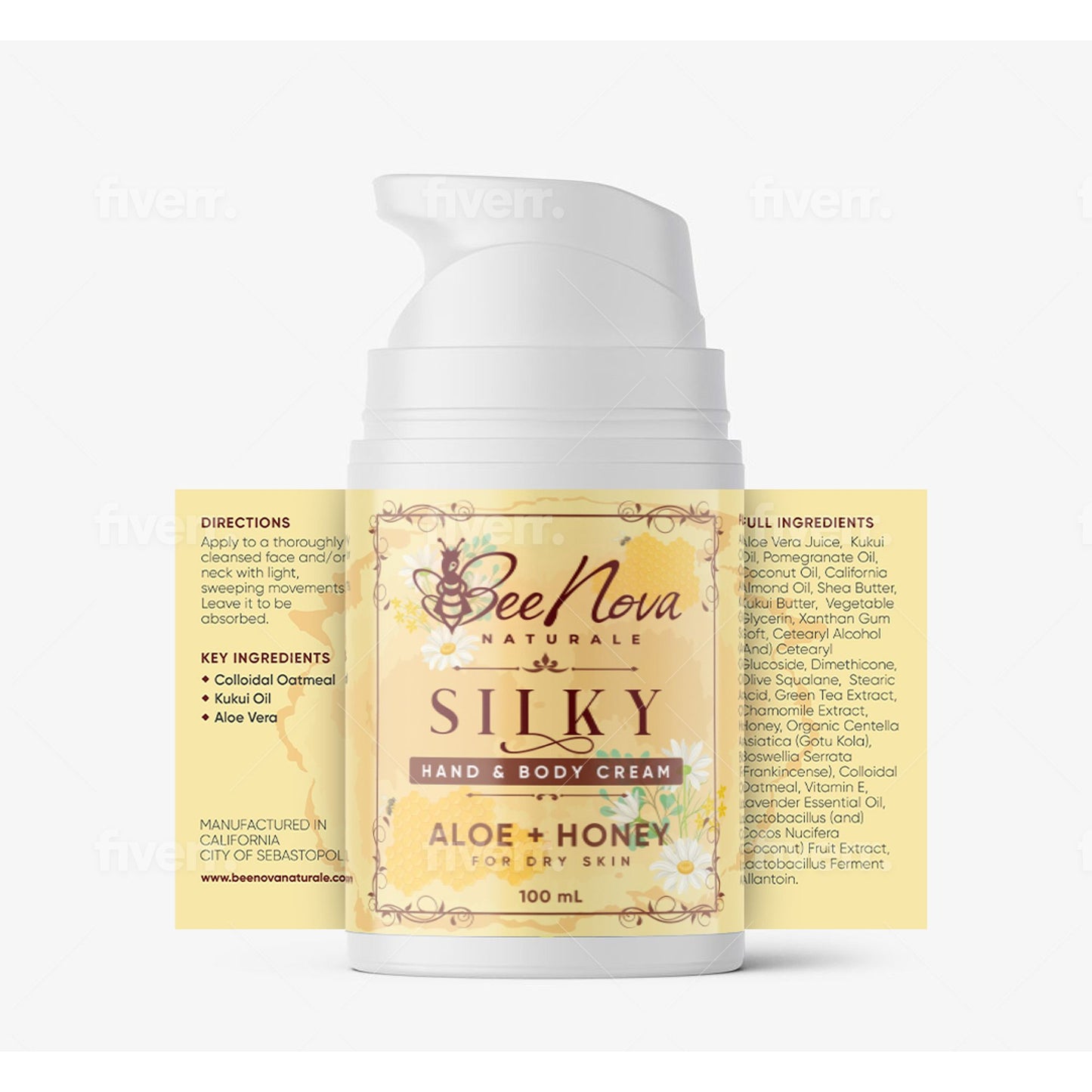 "Silky" - 100 % Natural, Hand and Body Cream with Slow Processed   Infused Oils, Colloidal Oatmeal, Aloe Vera Juice, Chestnut Honey for Hydrating, Brightening, Conditioning, Healing