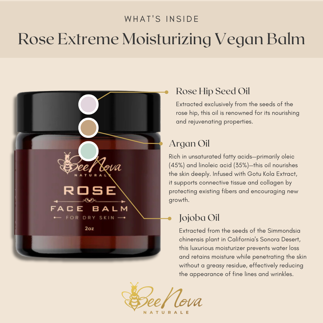 "Rose" - Extreme Moisturizing Vegan Balm  Unique Blend of Natural Oils, Butters and Herbs